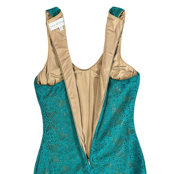 Dress The Population Wendy Dress Turquoise Blue Lace Ruffle Hi Low Womens Medium - Picture 4 of 9